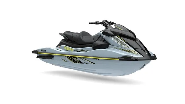 The Image of A modern Yamaha WaveRunner GP SVHO jet ski in light blue with black and yellow accents. - 1