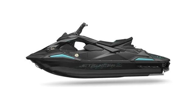 Slide: The Image of A black Yamaha WaveRunner JetBlaster PRO 2-Up from 2027 with a sporty design and blue accents. - 6