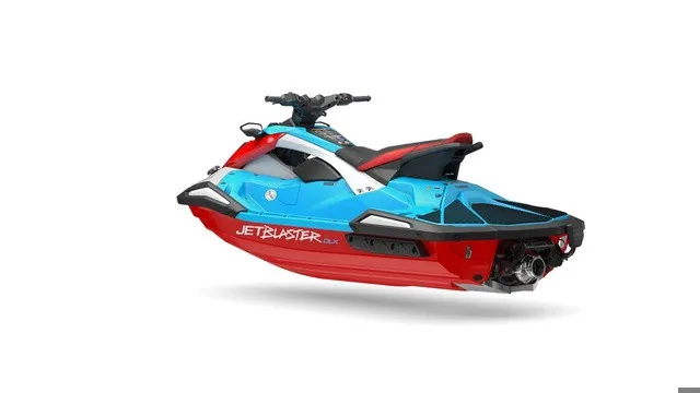 Slide: The Image of A 2027 Yamaha WaveRunner JetBlaster DLX 3-Up in vibrant blue and red colors. - 5