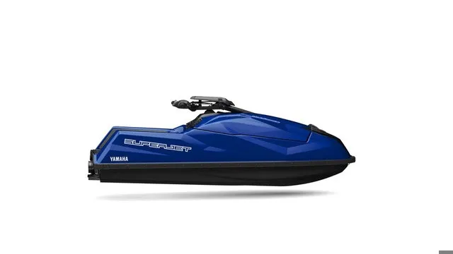 Slide: The Image of A blue 2027 Yamaha WaveRunner SuperJet with a sleek design and sporty appearance. - 2