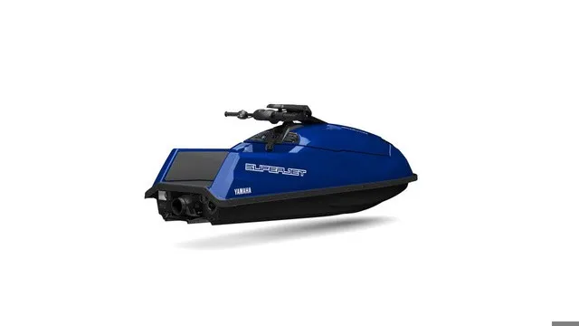 Slide: The Image of A blue Yamaha WaveRunner SuperJet 2027 with a sleek design and black underbody. - 3