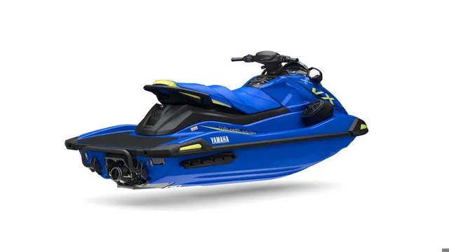 Slide: The Image of A blue 2027 Yamaha WaveRunner VX Deluxe with a sporty design and yellow accents. - 3