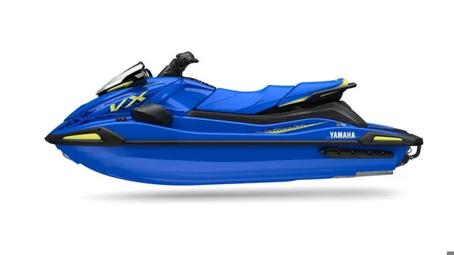 Slide: The Image of A blue Yamaha WaveRunner VX Deluxe jet ski with a sporty design and yellow accents. - 7