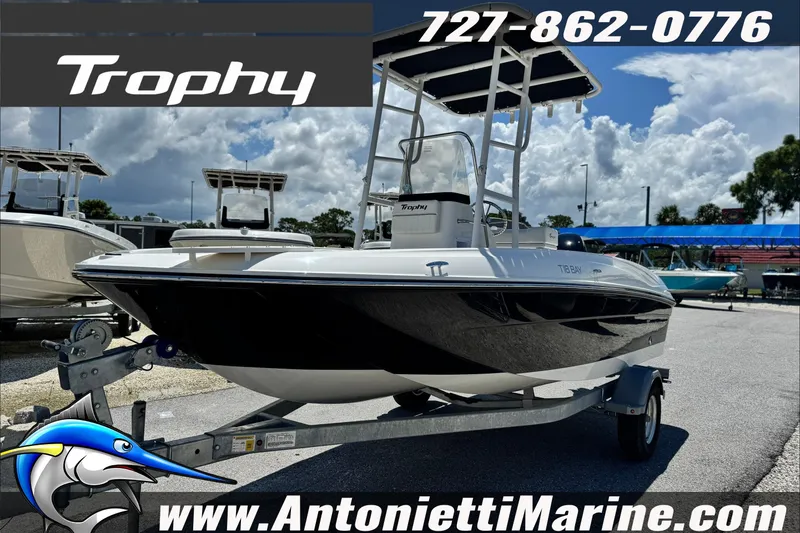 The Image of 2027 Bayliner Trophy T18 boat on trailer at Antonietti Marine dealership. - 0