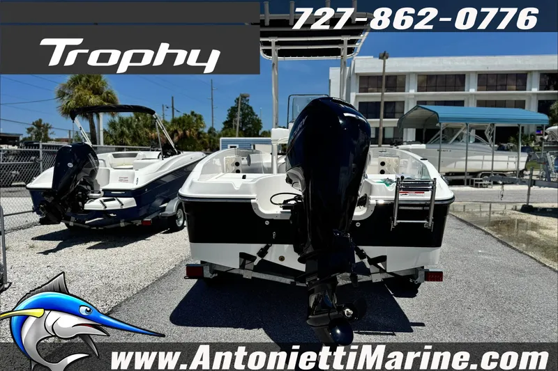 Slide: The Image of 2027 Bayliner Trophy T18 boat displayed at Antonietti Marine dealership. - 6