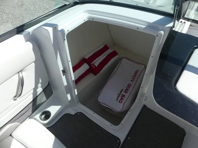 Slide: The Image of A storage compartment on a boat with safety gear and life jackets. - 17
