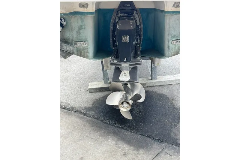 Slide: The Image of 2018 Regal 28 Express boat propeller and stern drive on display. - 10