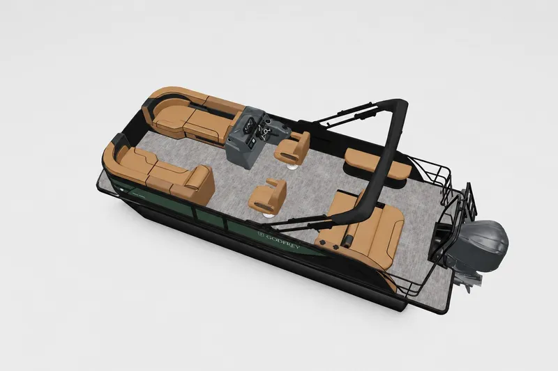 Slide: The Image of 2027 Godfrey Sweetwater 22' Tritoon with tan seating and modern design. - 45