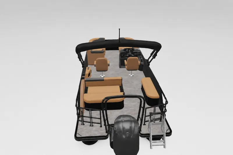 Slide: The Image of 2027 Godfrey Sweetwater 22' Tritoon with tan seating and black canopy. - 47