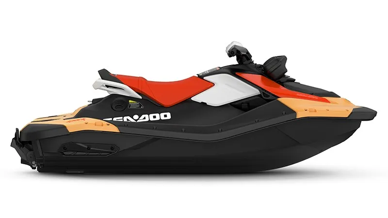 The Image of A Sea-Doo Spark jet ski with red and black design, featuring iBR and audio option. - 1