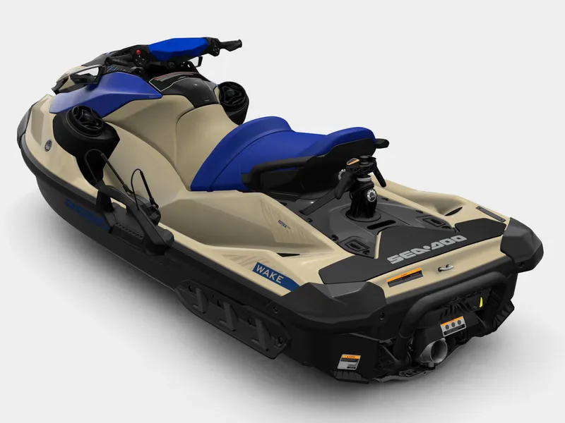 Slide: The Image of A Sea-Doo Wake 170 jet ski with a blue seat and black hull. Features premium audio. - 5