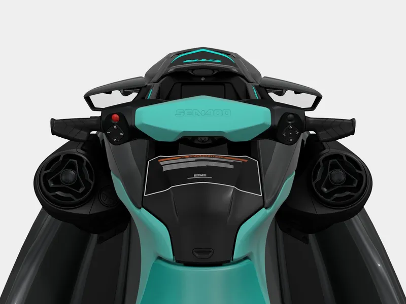 Slide: The Image of Close-up of a Sea-Doo GTR 230 jet ski cockpit with handlebars and controls. - 5