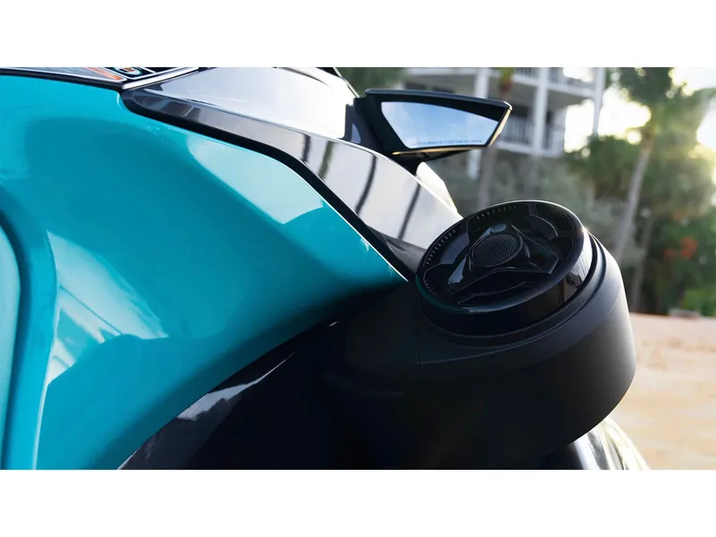 Slide: The Image of Close-up of a Sea-Doo GTR 230 jet ski with blue and black design. - 8