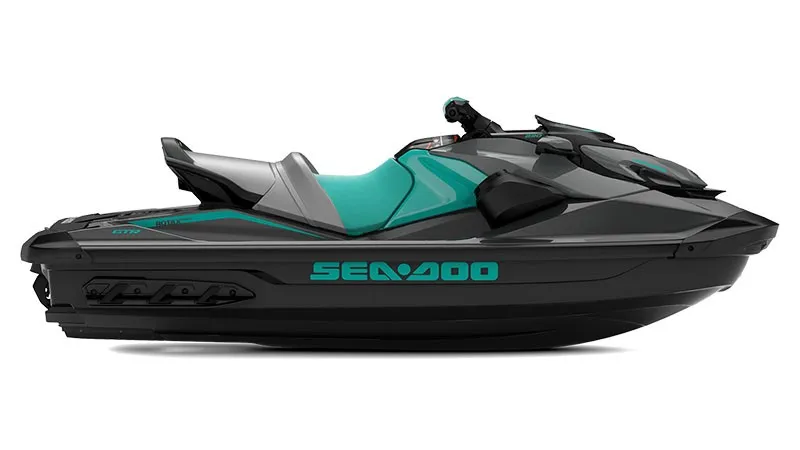 Slide: The Image of A modern Sea-Doo GTR 230 jet ski in black and turquoise, 2026 model, with a sporty design. - 1
