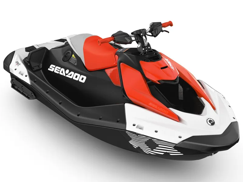 Slide: The Image of A Sea-Doo Spark Trixx jet ski in red, black, and white with a sporty design. - 2
