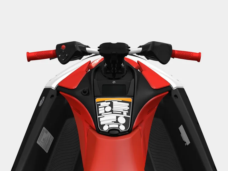 Slide: The Image of The image shows the cockpit of a 2026 Sea-Doo Spark Trixx for 1 iBR with red handles. - 5