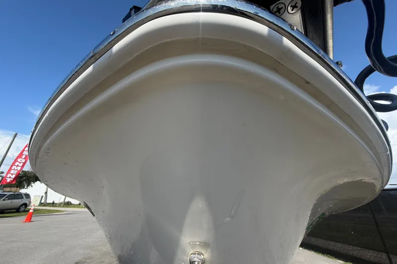 Slide: The Image of 2022 Hewes Redfisher 16 boat hull, close-up view, outdoors on a sunny day. - 10