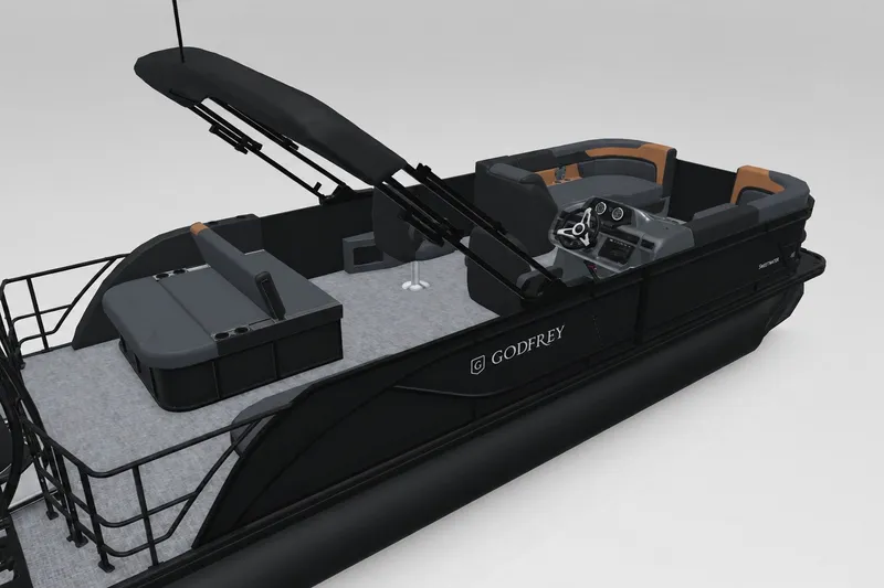Slide: The Image of 2027 Godfrey Sweetwater 22' Tritoon with single flip lounge, sleek black design. - 57