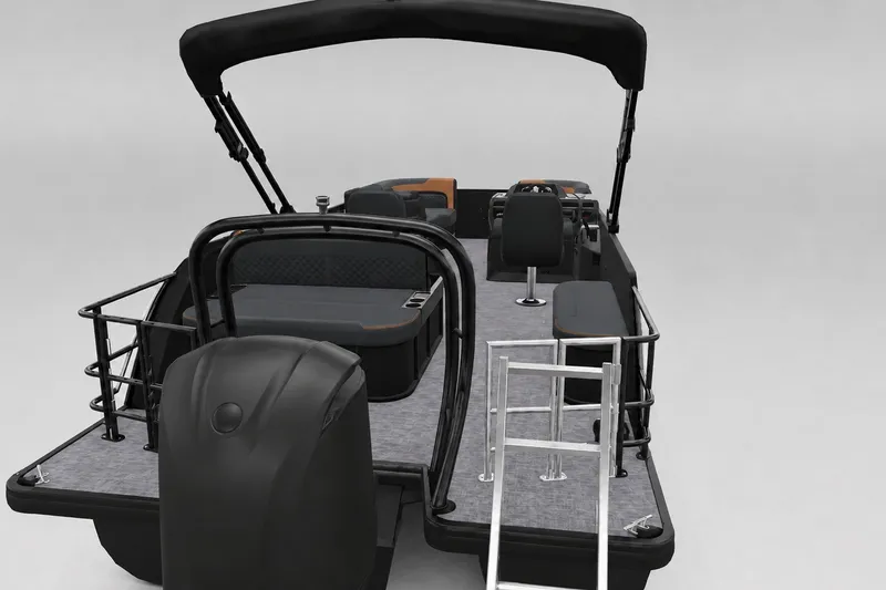 Slide: The Image of 2027 Godfrey Sweetwater 22' Tritoon with flip lounge, rear view, ladder, and seating. - 60