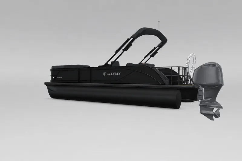 Slide: The Image of 2027 Godfrey Sweetwater 22' Tritoon boat with single flip lounge, side view. - 54