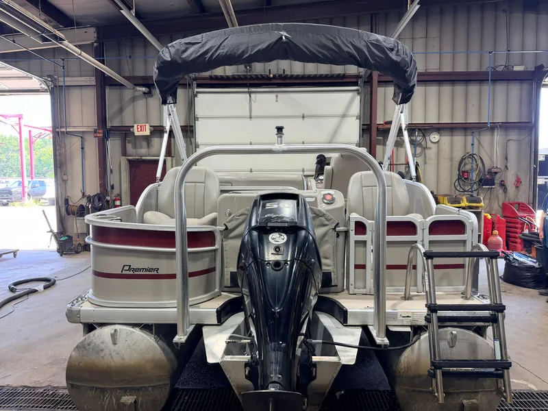 Slide: The Image of A 2014 Premier 221 Gemini Fish n Cruise pontoon boat with a 50HP Mercury 4Stroke engine. - 30