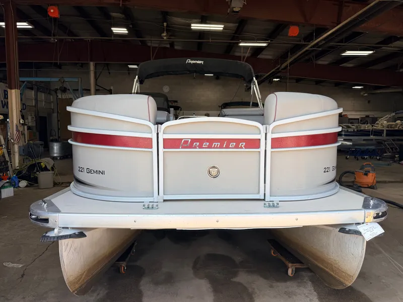 Slide: The Image of A 2014 Premier 221 Gemini Fish n Cruise pontoon boat with a 50HP Mercury 4Stroke engine. - 46