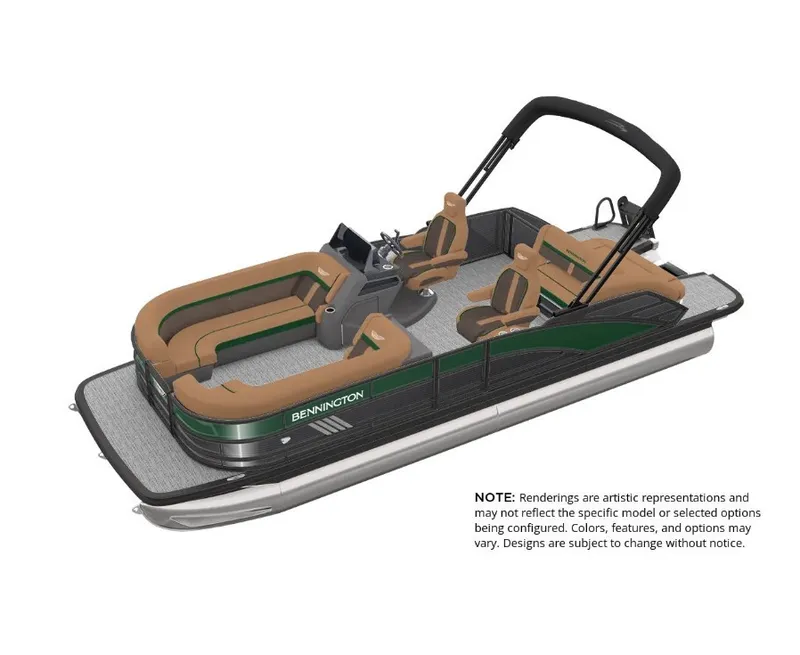 The Image of Bennington 23MSB SPS TRI 2027: A sleek pontoon boat with brown seating and a modern helm. - 1