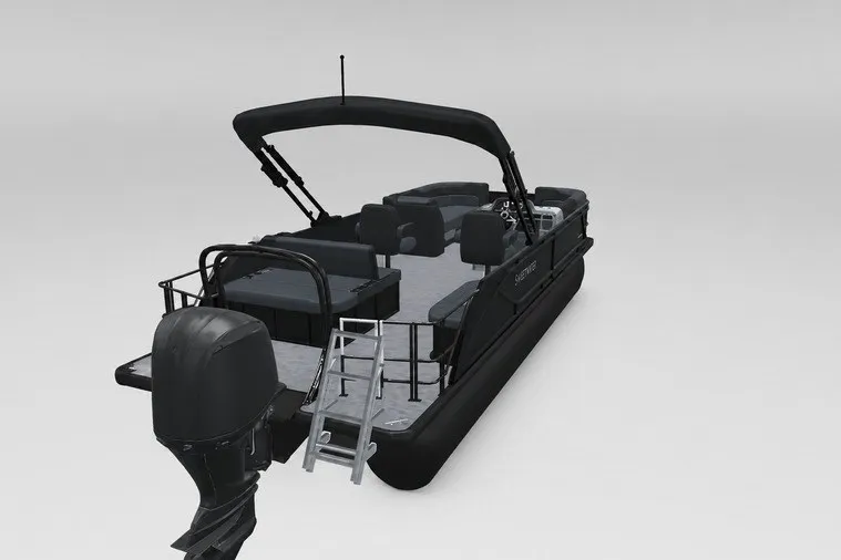 Slide: The Image of 2027 Godfrey Sweetwater 22' Tritoon with single flip lounge, sleek black design. - 95