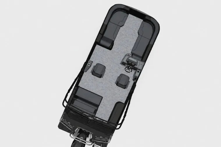 Slide: The Image of Overhead view of 2027 Godfrey Sweetwater 22' Tritoon boat with spacious seating layout. - 96