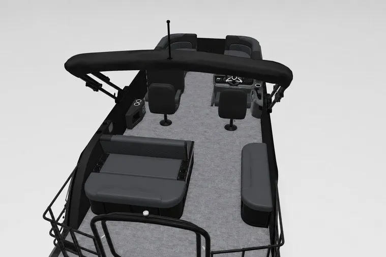 Slide: The Image of 2027 Godfrey Sweetwater 22' Tritoon with single flip lounge, spacious seating, and canopy. - 99