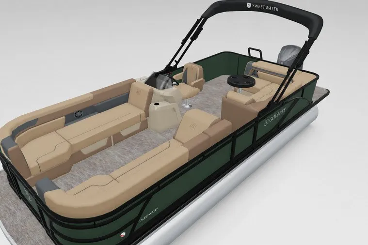 Slide: The Image of 2027 Godfrey Sweetwater 22' Cruise Special Edition Tritoon with beige seating and sleek design. - 118