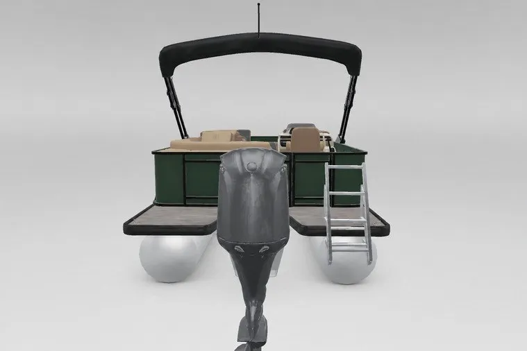 Slide: The Image of 2027 Godfrey Sweetwater 22' Cruise Special Edition Tritoon with outboard motor and ladder. - 120
