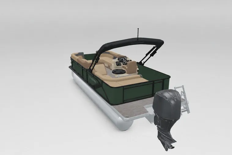 Slide: The Image of 2027 Godfrey Sweetwater 22' Cruise Special Edition Tritoon with outboard motor, beige seating. - 115