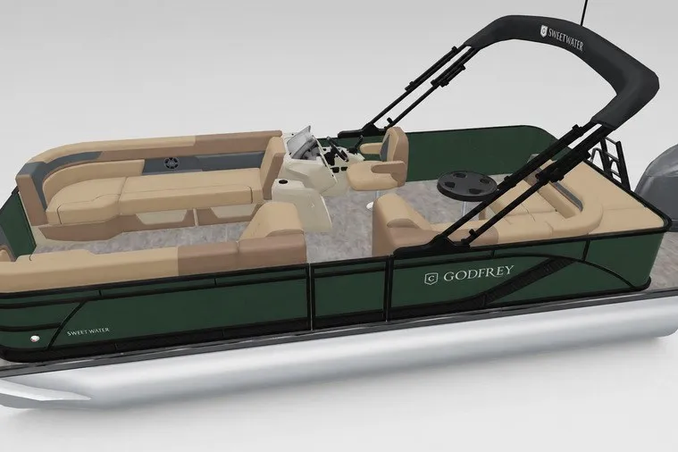 Slide: The Image of 2027 Godfrey Sweetwater 22' Cruise Special Edition Tritoon, luxurious seating, sleek design. - 117
