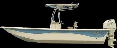 The Image of A 2027 Carolina Skiff 23 LS boat with a blue and white hull and Suzuki engine. - 1