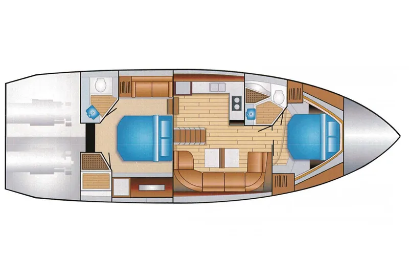 Slide: The Image of Manufacturer Provided Image: 2018 Regal 53 Sport Coupe yacht interior layout with two bedrooms, kitchen, and living area. - 134