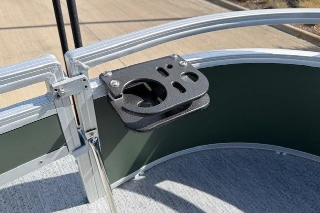 Slide: The Image of Cup holder on 2027 Sun Tracker Bass Buggy 16 XL Select pontoon boat railing. - 14