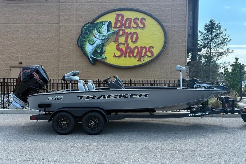 The Image of 2027 Tracker Savage 215 boat parked outside Bass Pro Shops. - 0