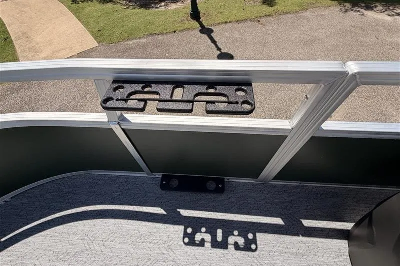 Slide: The Image of Sun Tracker Bass Buggy 16 XL Select 2027 boat deck with railing and accessory mount. - 14