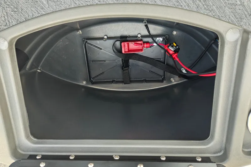 Slide: The Image of Battery compartment of 2027 Sun Tracker Bass Buggy 18 DLX pontoon boat. - 36
