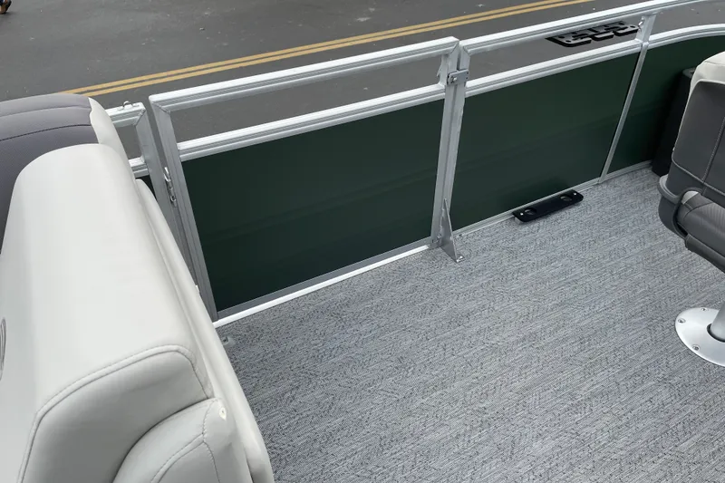 Slide: The Image of Interior view of 2027 Sun Tracker Fishin' Barge 22 XP3 with seating and flooring. - 27