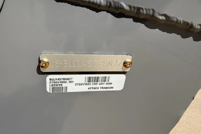 Slide: The Image of Hull identification number on a 2027 Tracker Super Guide V-16 SC boat. - 13