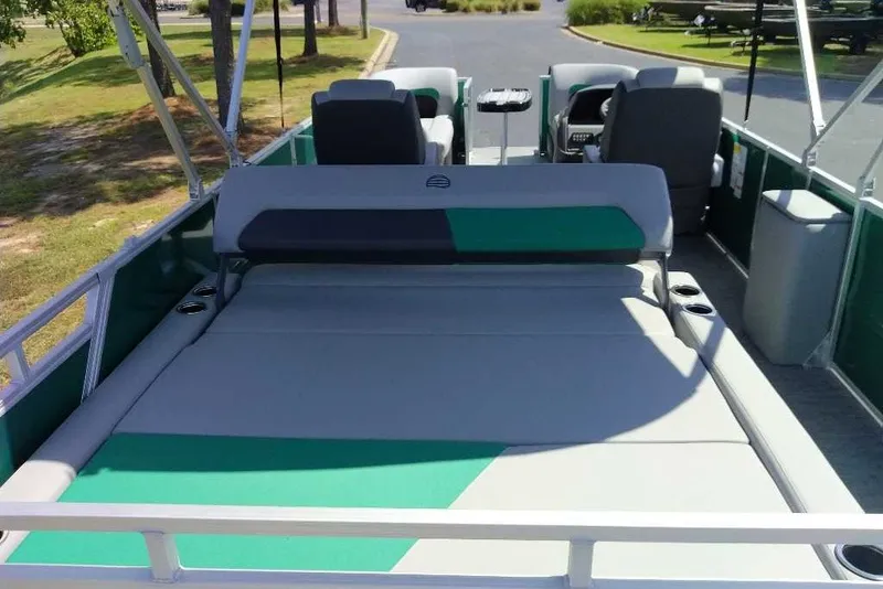 Slide: The Image of 2027 Sun Tracker Party Barge 22 RF XP3 interior with spacious seating and modern design. - 13