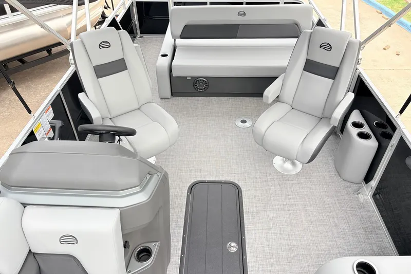 Slide: The Image of Interior of 2027 Sun Tracker Party Barge 22 RF XP3 with plush seating and modern design. - 25