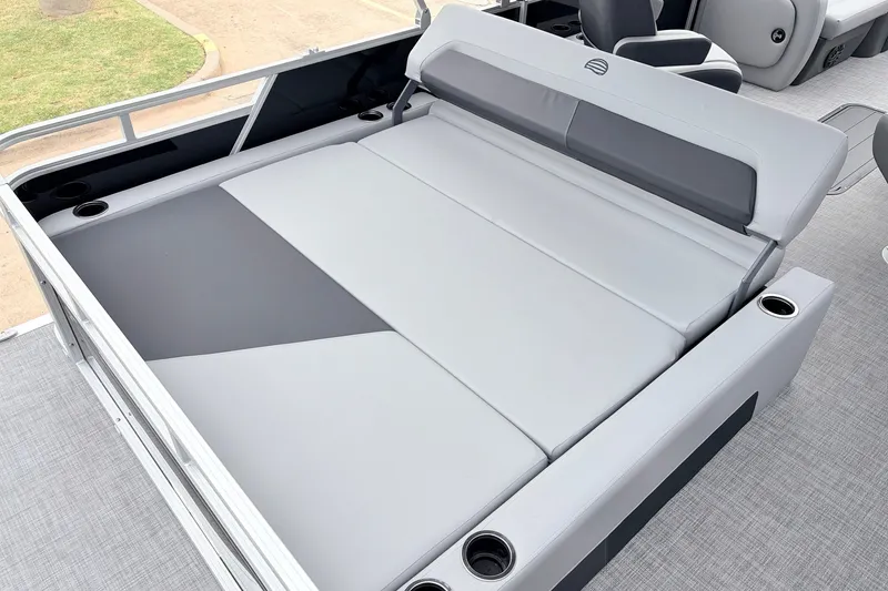 Slide: The Image of Sun Tracker Party Barge 22 RF XP3 2027 with spacious seating and cup holders. - 39
