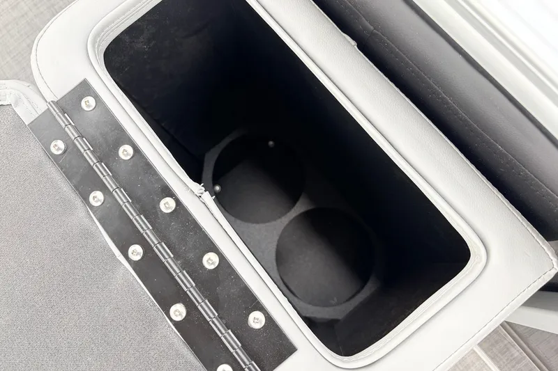 Slide: The Image of Storage compartment with cup holders in 2027 Sun Tracker Party Barge 22 RF XP3. - 36