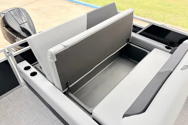 Slide: The Image of Sun Tracker Party Barge 22 RF XP3, 2027 model, featuring spacious seating and storage. - 46