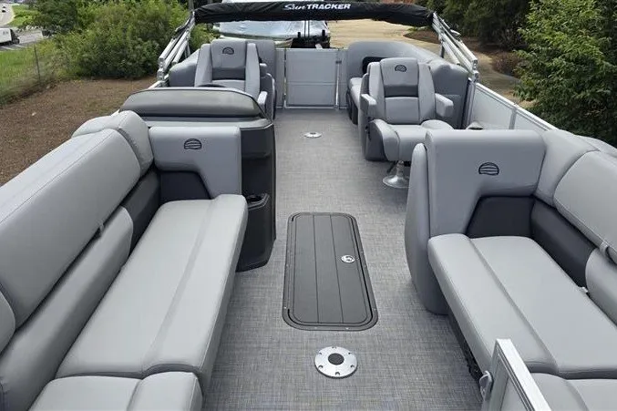 Slide: The Image of 2027 Sun Tracker Party Barge 22 XP3 with spacious seating and modern design. - 12
