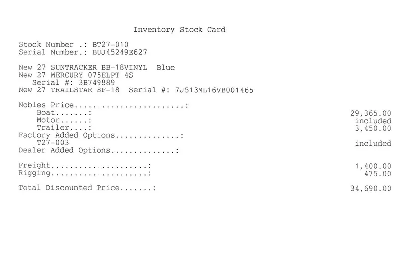 Slide: The Image of Inventory stock card for 2027 Sun Tracker Bass Buggy 18 DLX boat details. - 68
