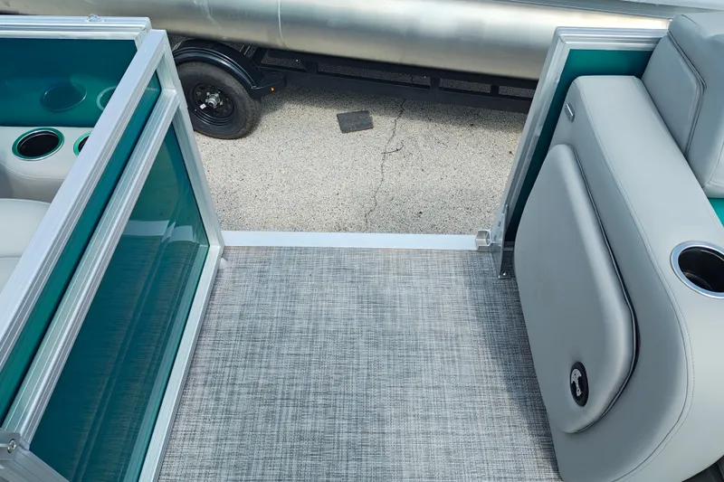 Slide: The Image of Interior view of 2027 Sun Tracker Party Barge 22 RF XP3, featuring seating and flooring. - 17